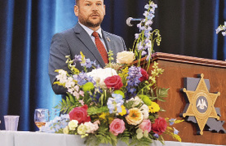 Sheriff Jayson Richardson delivers remarks to fellow sheriffs and other law enforcement leaders at the 2026 Louisiana Sheriffs’ and Wardens’ Annual Conference after being sworn in as association president.