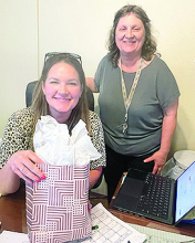 Mandi Trosclair, principal, with Pam Hesser DKG member