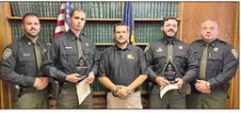 Pictured left to right: Patrol Captain Michael Dunn, Deputy Jonathan Norwood, Sheriff Jayson Richardson, Deputy Matthew Brooks, and Patrol Lt. Joe West.