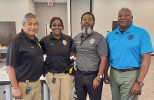 Pictured left to right: Lt. Zamarripa, Officer Byrd, Code Enforcement Officer Pastor Morris, and Mayor Jones.