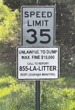 The Town of Stonewall Announces Placement of No Littering and No Dumping Signs