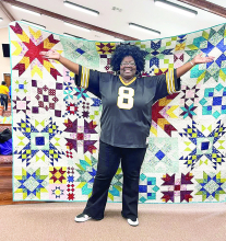 The Raffle Winner’s Quilt - “Barn Star” was pieced by Alicia Haak as she demonstrated the 2024 Block of the Month project our quilt group made. Lorena Pauc machine quilted the quilt. Congratulations to Allison Cain as the raffle winner! Sent from my