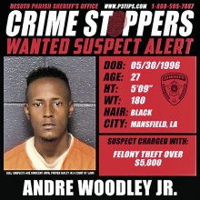 Crime Stoppers Wanted Suspect Andre Woodley, Jr.